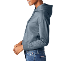 District Women's V.I.T. Fleece Hoodie, Flint Blue Heather, Left Sleeve view