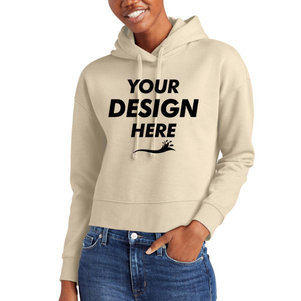 District Women's V.I.T. Fleece Hoodie, Gardenia, Front view, Mockup