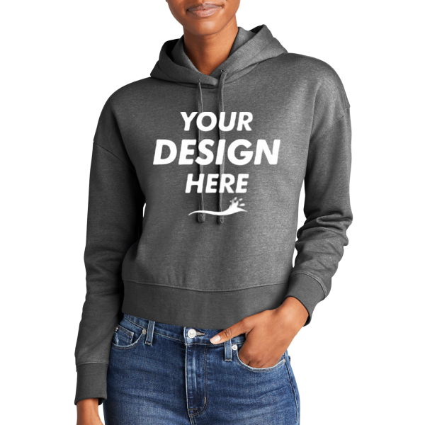 District Women's V.I.T. Fleece Hoodie, Heathered Charcoal, Front view, Mockup