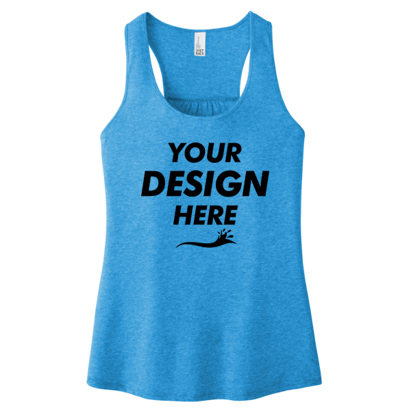 District Women's V.I.T. Racerback Tank, Heathered Bright Turquoise, Front view, Mockup