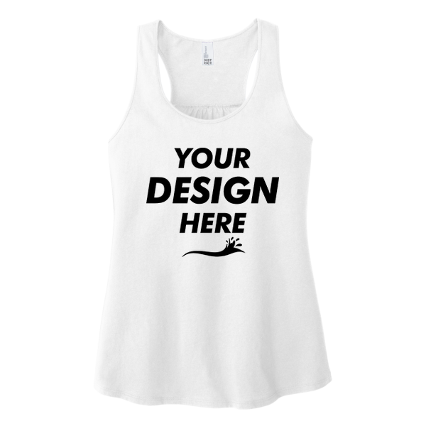 District Women's V.I.T. Racerback Tank, White, Front view, Mockup