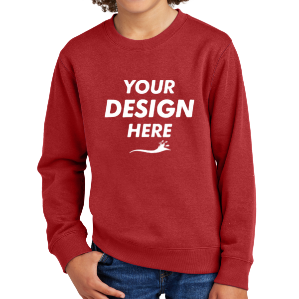 District Youth V.I.T. Fleece Crew, Classic Red, Front view, Mockup