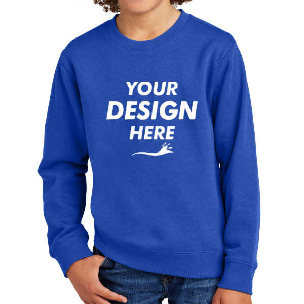 District Youth V.I.T. Fleece Crew, Deep Royal, Front view, Mockup