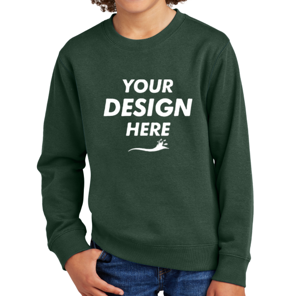District Youth V.I.T. Fleece Crew, Forest Green, Front view, Mockup