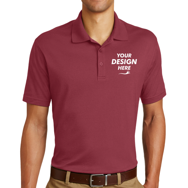 Eddie Bauer Performance Polo, Red Rhubarb, Front view, Mockup
