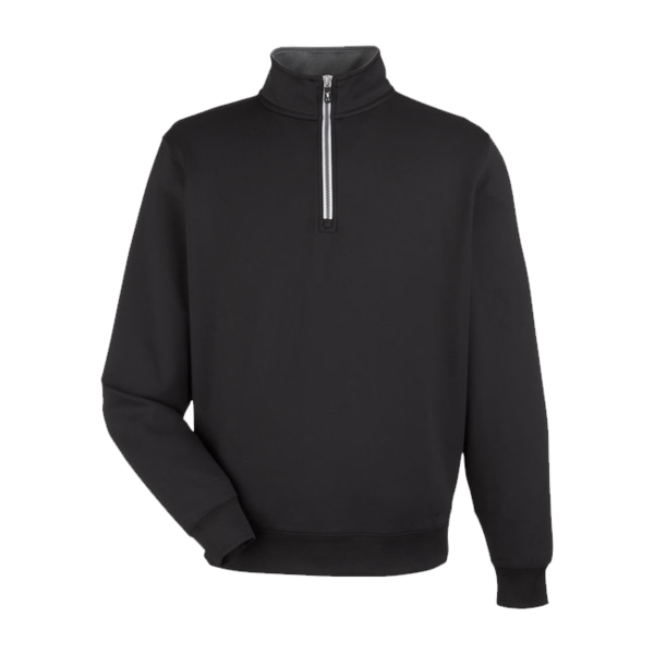 Fairway & Greene Men's Caves Tech Quarter-Zip Pullover, Black / Dark Shadow Grey Heather, Front view
