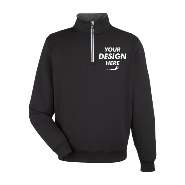 Fairway & Greene Men's Caves Tech Quarter-Zip Pullover, Black / Dark Shadow Grey Heather, Front view, Mockup