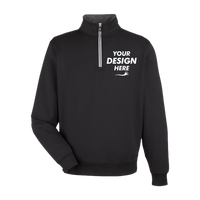 Fairway & Greene Men's Caves Tech Quarter-Zip Pullover, Black / Dark Shadow Grey Heather, Front view, Mockup
