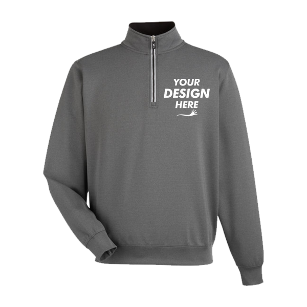 Fairway & Greene Men's Caves Tech Quarter-Zip Pullover, Dark Shadow Grey Heather / Dark Shadow Grey Heather, Front view, Mockup