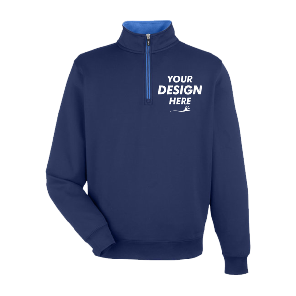 Fairway & Greene Men's Caves Tech Quarter-Zip Pullover, Marine / Marine, Front view, Mockup