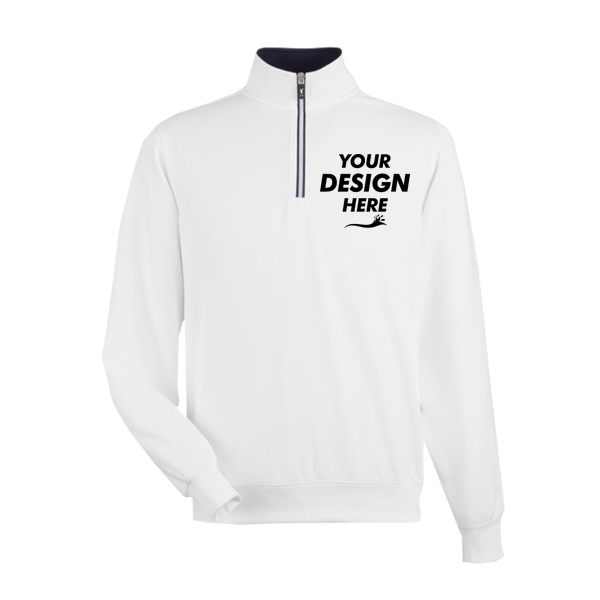 Fairway & Greene Men's Caves Tech Quarter-Zip Pullover, White / White, Front view, Mockup