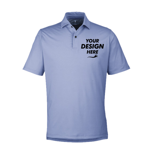 Fairway & Greene Men's USA Made Mini Stripe Tech Polo, Marine, Front view, Mockup