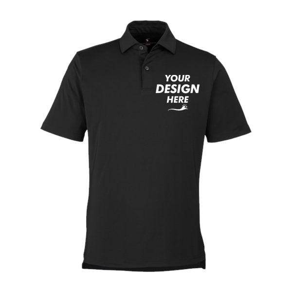 Fairway & Greene Men's USA Made Tournament Solid Tech Polo, Black, Front view, Mockup