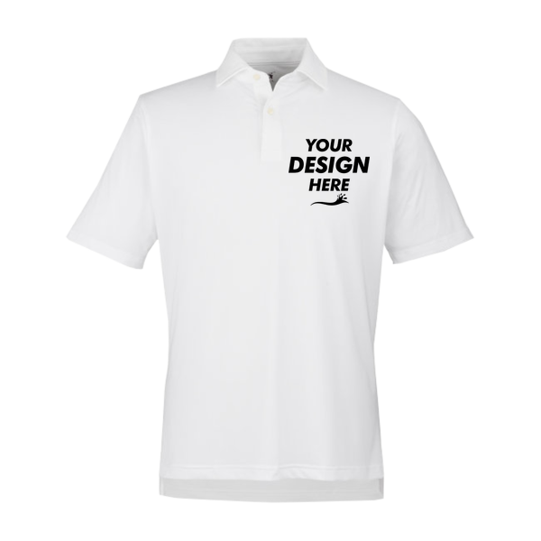 Fairway & Greene Men's USA Made Tournament Solid Tech Polo, White, Front view, Mockup