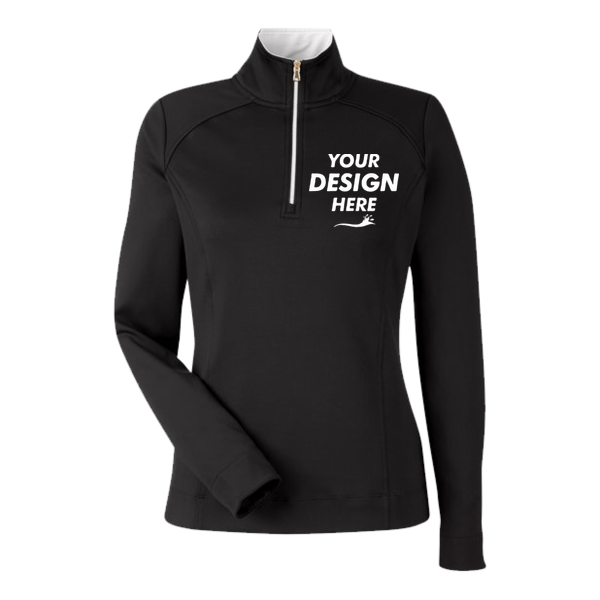 Fairway & Greene Women's Wells Tech Quarter-Zip Pullover, Black / White, Front view, Mockup