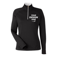 Fairway & Greene Women's Wells Tech Quarter-Zip Pullover, Black / White, Front view, Mockup