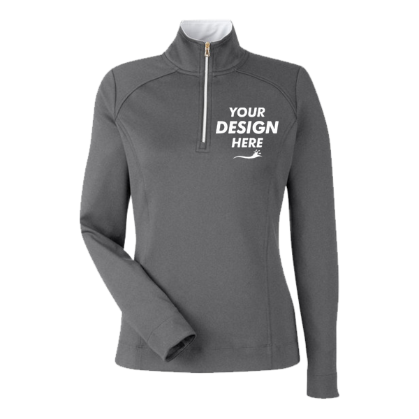 Fairway & Greene Women's Wells Tech Quarter-Zip Pullover, Dark Shadow Grey Heather / Dark Shadow Grey Heather, Front view, Mockup