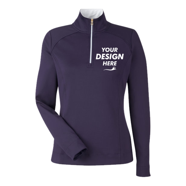 Fairway & Greene Women's Wells Tech Quarter-Zip Pullover, Eclipse / White, Front view, Mockup