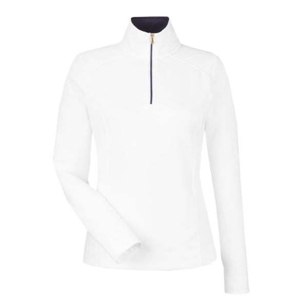 Fairway & Greene Women's Wells Tech Quarter-Zip Pullover, White / Eclipse, Front view