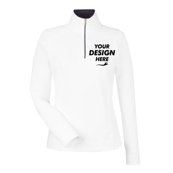 Fairway & Greene Women's Wells Tech Quarter-Zip Pullover, White / Eclipse, Front view, Mockup