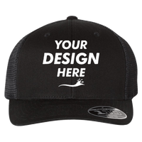Flexfit by Yupoong 110® Mesh-Back Cap, Black / Black, Front view, Mockup