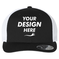 Flexfit by Yupoong 110 Mesh-Back Cap, Black / White / White, Front view, Mockup