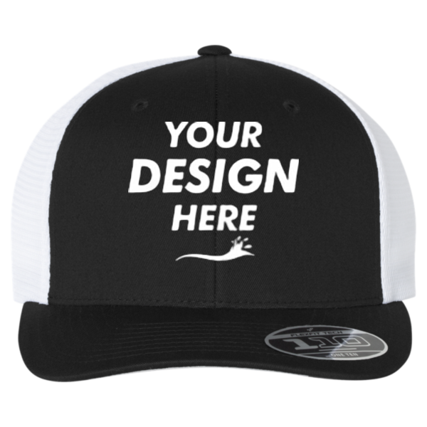 Flexfit by Yupoong 110 Mesh-Back Cap, Black / White / White, Front view, Mockup