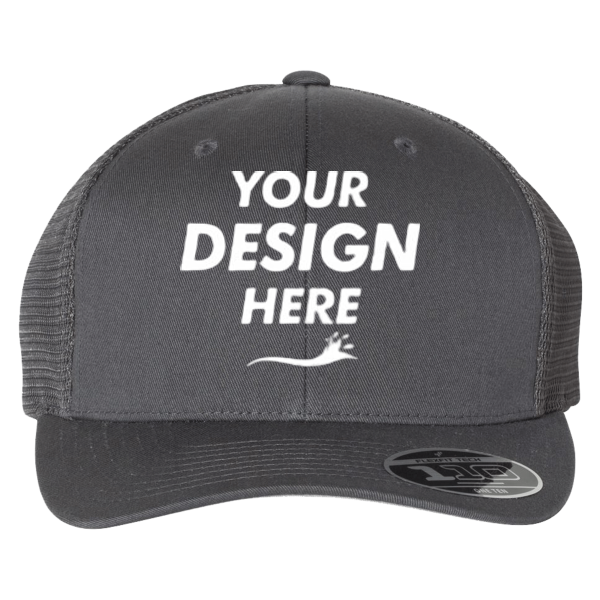 Flexfit by Yupoong 110 Mesh-Back Cap, Charcoal / Charcoal / Charcoal, Front view, Mockup
