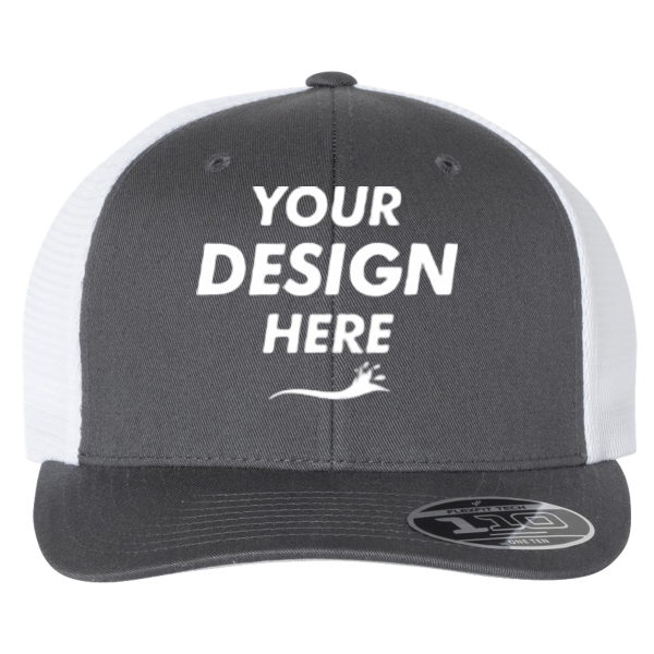 Flexfit by Yupoong 110 Mesh-Back Cap, Charcoal / White / White, Front view, Mockup