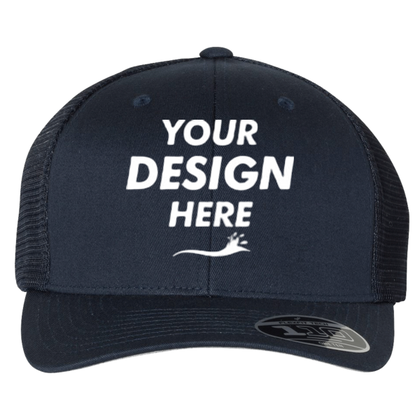 Flexfit by Yupoong 110 Mesh-Back Cap, Navy / Navy / Navy, Front view, Mockup