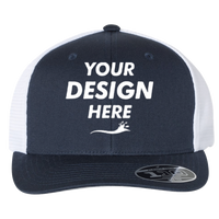 Flexfit by Yupoong 110 Mesh-Back Cap, Navy / White / White, Front view, Mockup