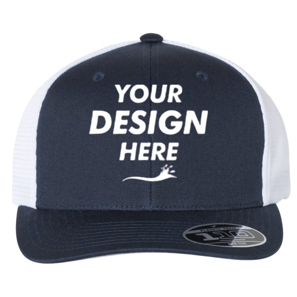 Flexfit by Yupoong 110 Mesh-Back Cap, Navy / White / White, Front view, Mockup