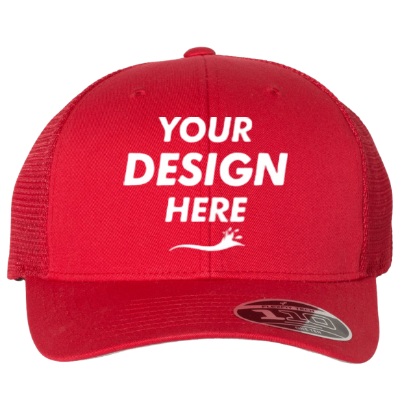 Flexfit by Yupoong 110® Mesh-Back Cap, Red / Red, Front view, Mockup