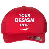 Flexfit by Yupoong 110® Mesh-Back Cap, Red / Red, Front view, Mockup