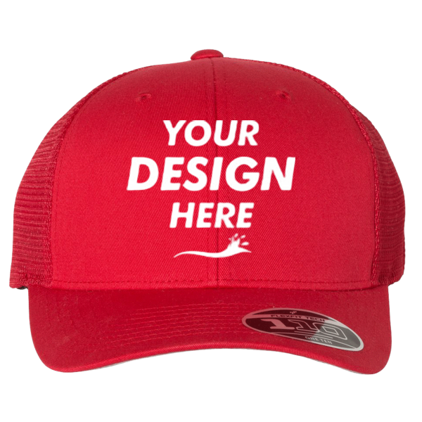 Flexfit by Yupoong 110 Mesh-Back Cap, Red / Red / Red, Front view, Mockup