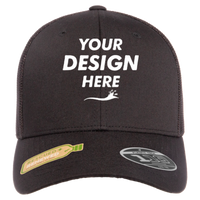 Flexfit by Yupoong 110® Recycled Mesh Cap, Black / Black, Front view, Mockup