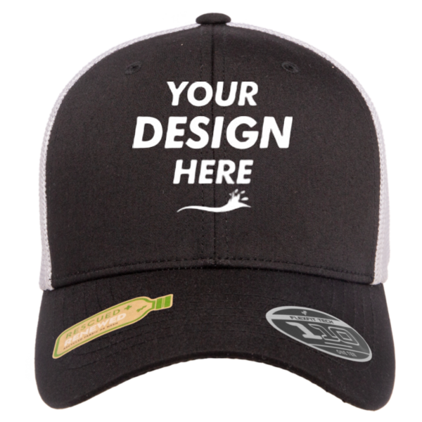 Flexfit by Yupoong 110® Recycled Mesh Cap, Black / White, Front view, Mockup