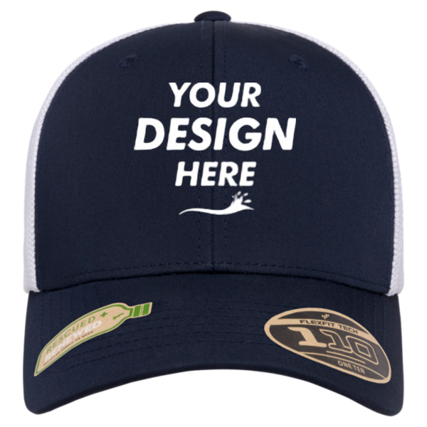 Flexfit by Yupoong 110® Recycled Mesh Cap, Navy / White, Front view, Mockup