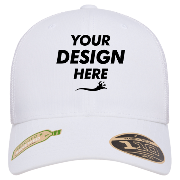 Flexfit by Yupoong 110® Recycled Mesh Cap, White / White, Front view, Mockup