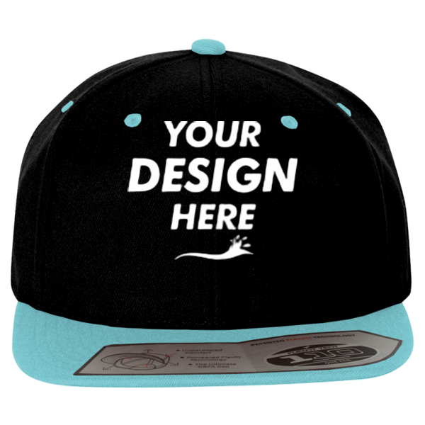 Flexfit by Yupoong 110® Snapback Cap, Black / Teal, Front view, Mockup