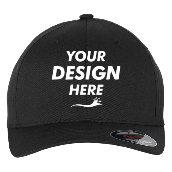 Flexfit by Yupoong Cotton Blend Cap, Black / Black, Front view, Mockup