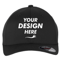 Flexfit by Yupoong Cotton Blend Cap, Black / Black, Front view, Mockup