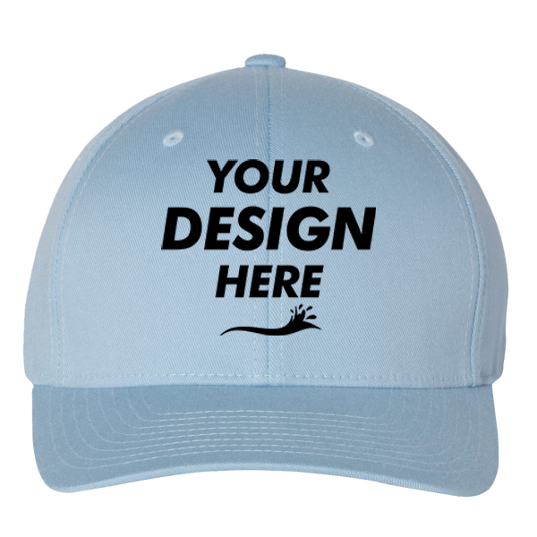 Flexfit by Yupoong Cotton Blend Cap, Carolina Blue / Carolina Blue, Front view, Mockup