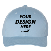 Flexfit by Yupoong Cotton Blend Cap, Carolina Blue / Carolina Blue, Front view, Mockup