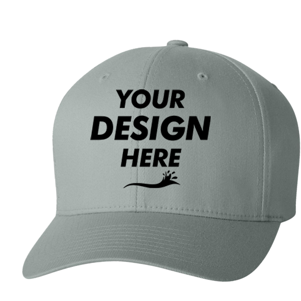 Flexfit by Yupoong Cotton Blend Cap, Grey / Grey, Front view, Mockup