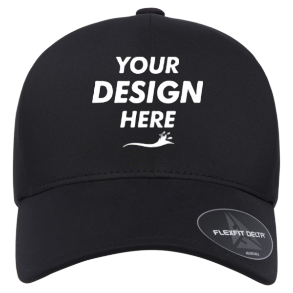 Flexfit by Yupoong Delta® Snapback Perforated Cap, Black, Front view, Mockup