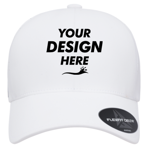 Flexfit by Yupoong Delta® Snapback Perforated Cap, White, Front view, Mockup