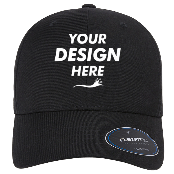 Flexfit by Yupoong NU® Adjustable Cap, Black, Front view, Mockup