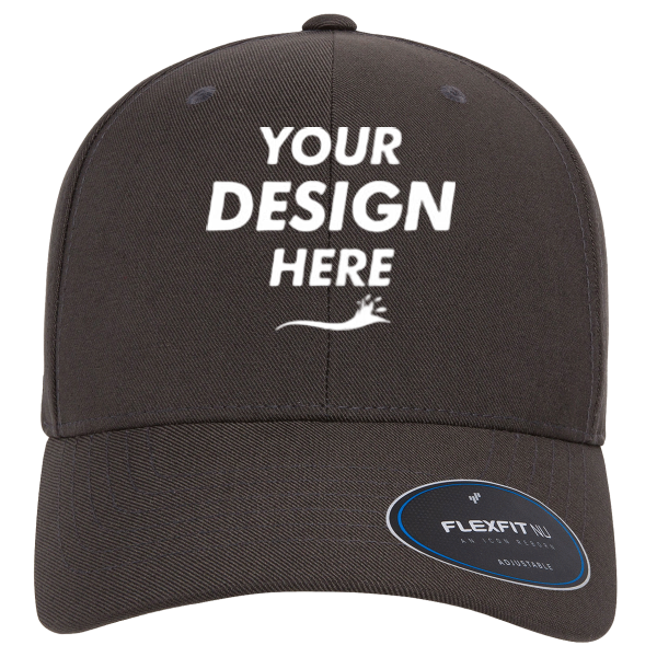 Flexfit by Yupoong NU® Adjustable Cap, Dark Grey, Front view, Mockup