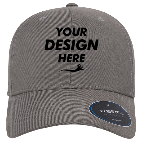 Flexfit by Yupoong NU® Adjustable Cap, Grey, Front view, Mockup